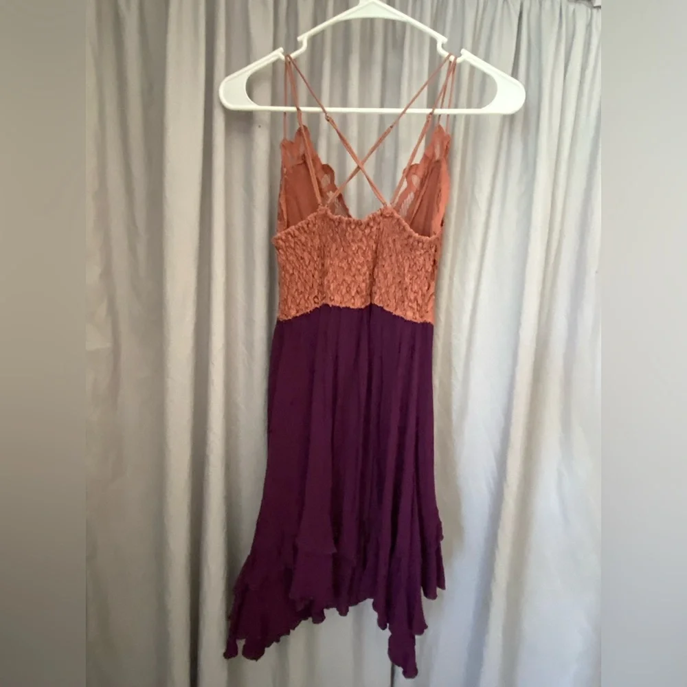 Free People Adella Mini Dress - Dusty Pink Top & Eggplant Skirt